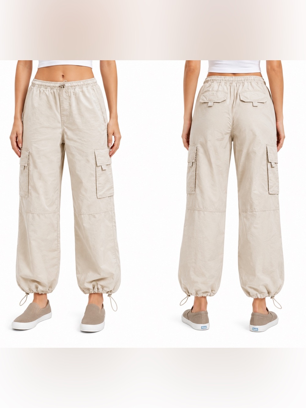 GAP XS Lined Cargo Beige Cargo Drawstring Heavyweight Utility Joggers